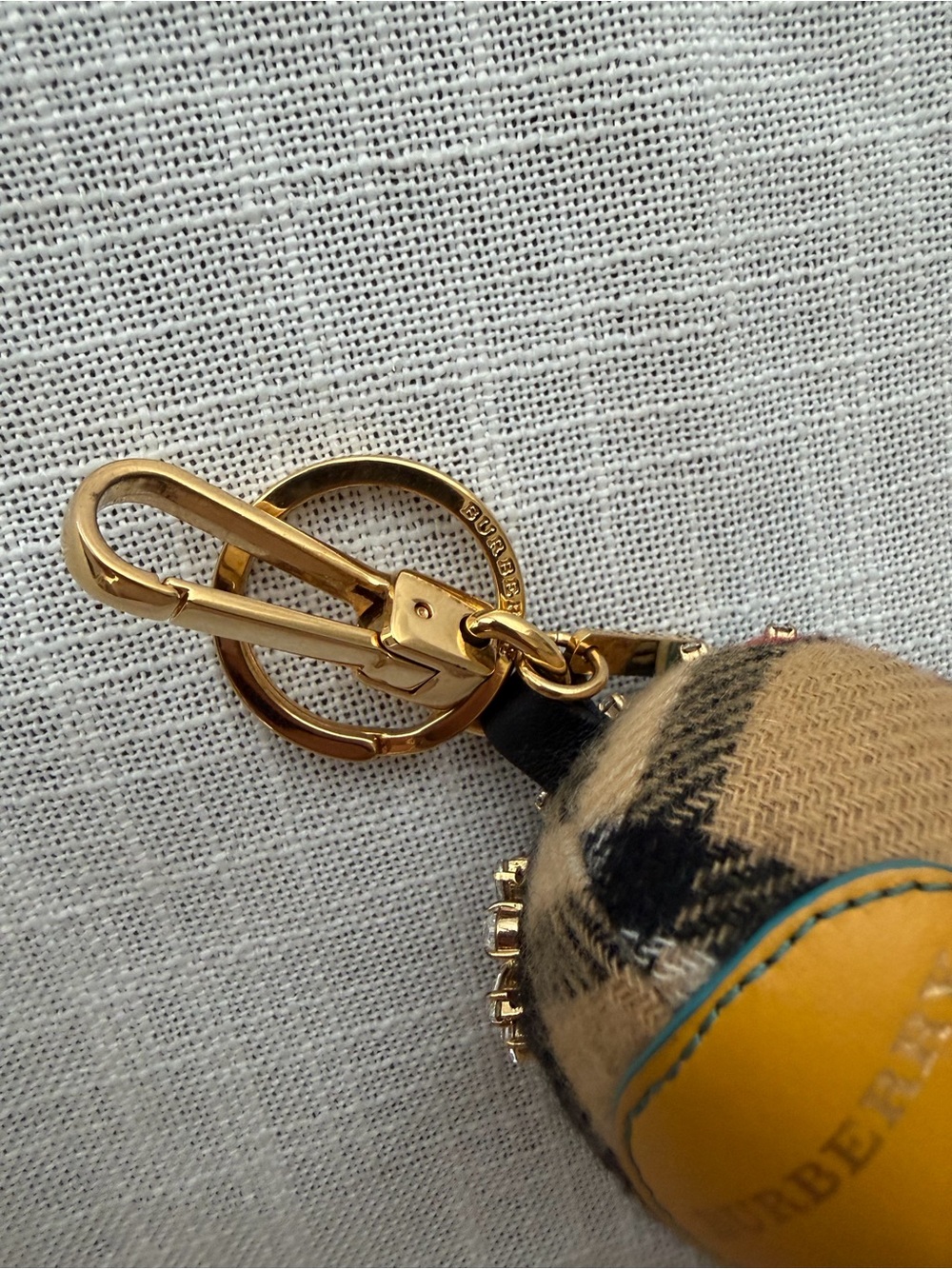 Burberry Beige Plaid Octopus Key Charm with Yellow Trim - Picture 3 of 6